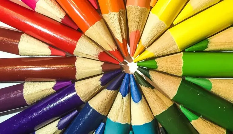 Multi colored rainbow colored colored pencil circle shape to perform a bull’s-eye